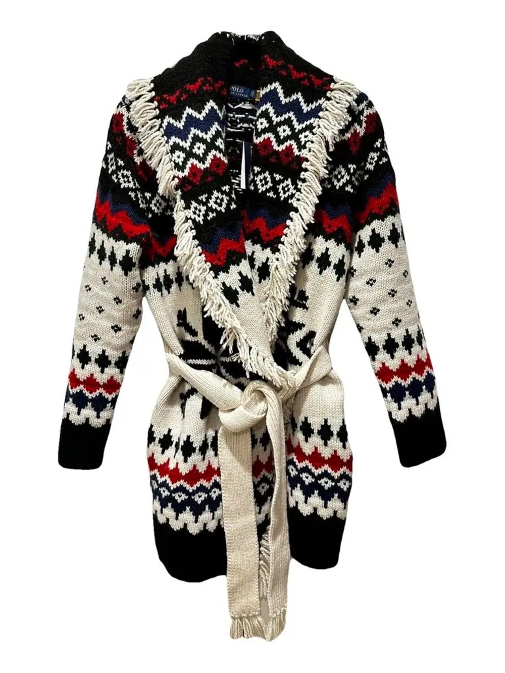 Polo Ralph Lauren NWT | Fair Isle Knit Cardigan Coatigan in Cream, Navy & Red - Picture 5 of 8